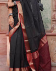 Black Red Zari Maheshwari Cotton Silk Saree