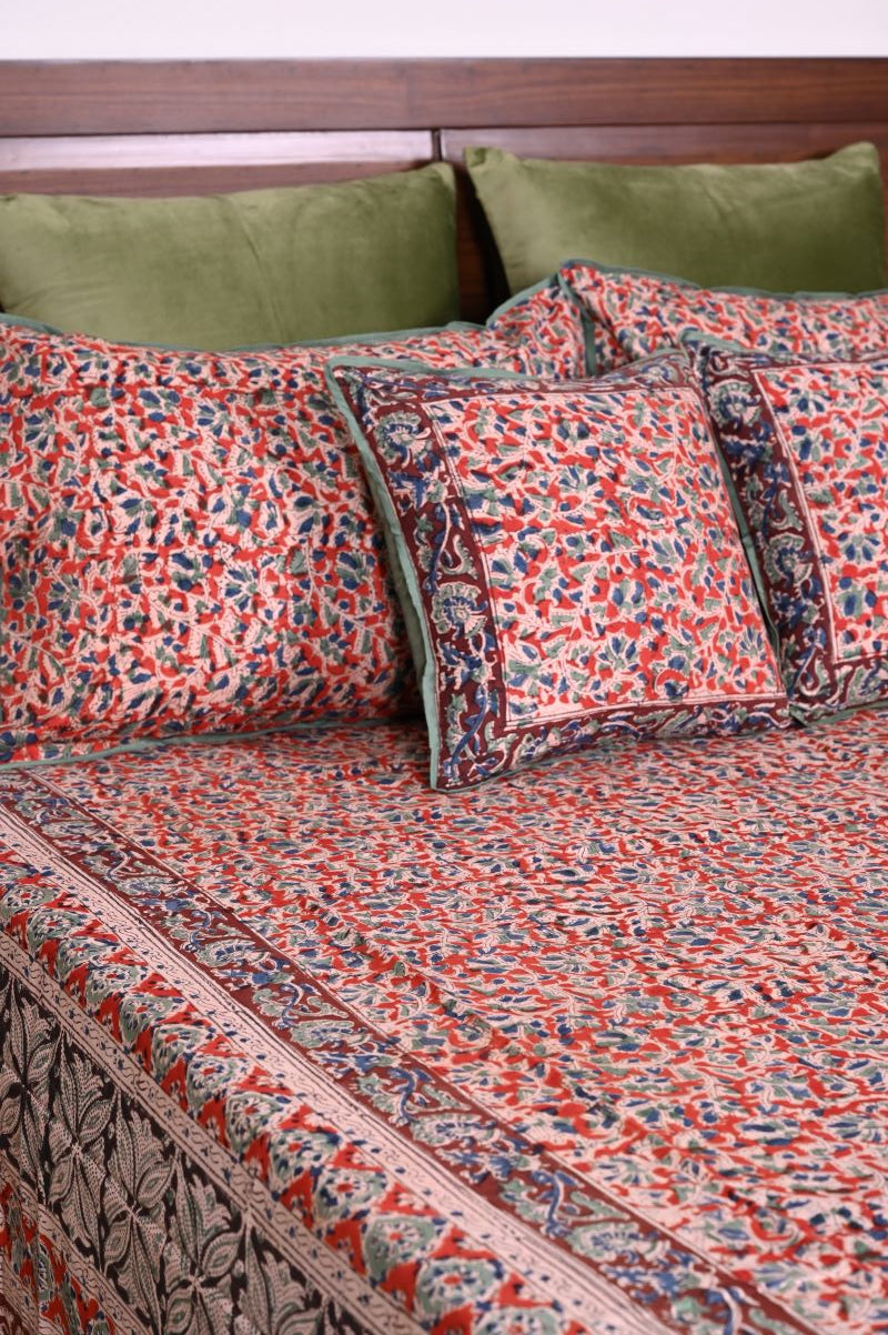 Red-Green-Kalamkari-Bedsheet-set-cotton-bed-linen