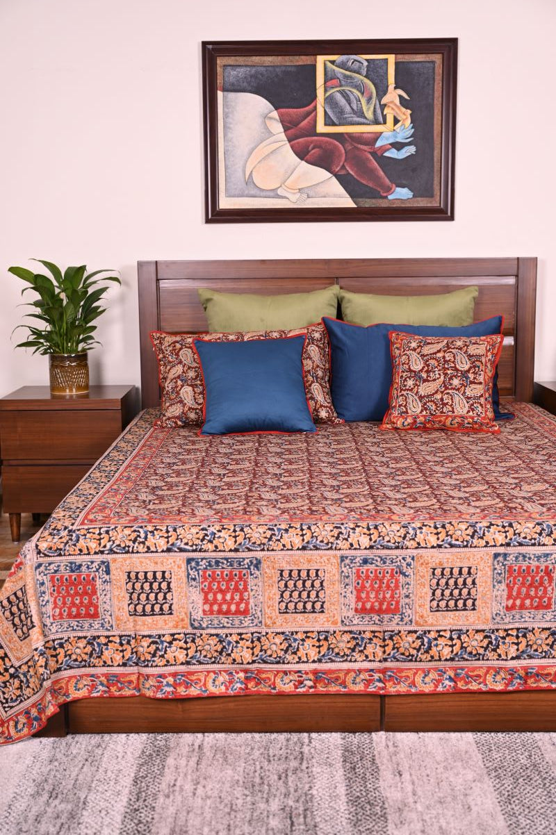 Brown-Beige-Kalamkari-Bedsheet-set-cotton-bed-linen