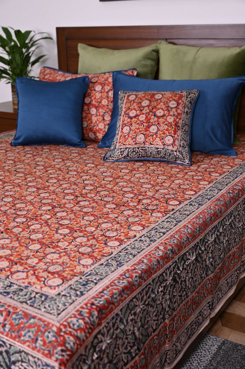 Red-Blue-Hand-Block-Printed-Bedsheet-Kalamkari-bedsheet