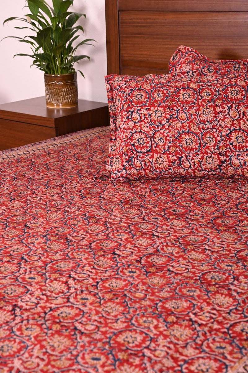Red-Hand-Block-Printed-Bedsheet-Kalamkari-bedsheet