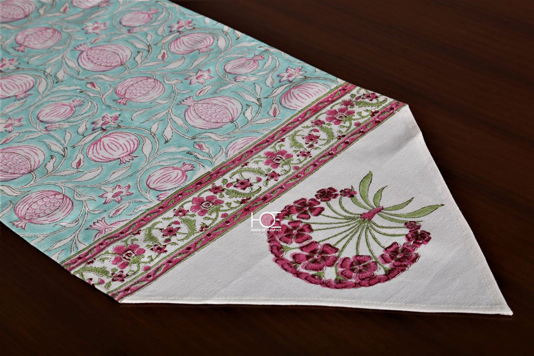 Green-pink-Block-Print-Table-Linen-Dining