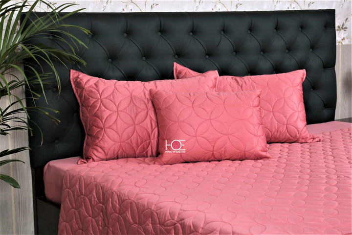 Pink Blush Floral Spire / 400 TC Cotton Satin | Quilted 9 Pcs Bedding Set - Handcrafted Home decor and Lifestyle Products