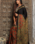 Black Modal Silk Ajrakh Saree