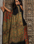 Black Red Modal Silk Ajrakh Saree