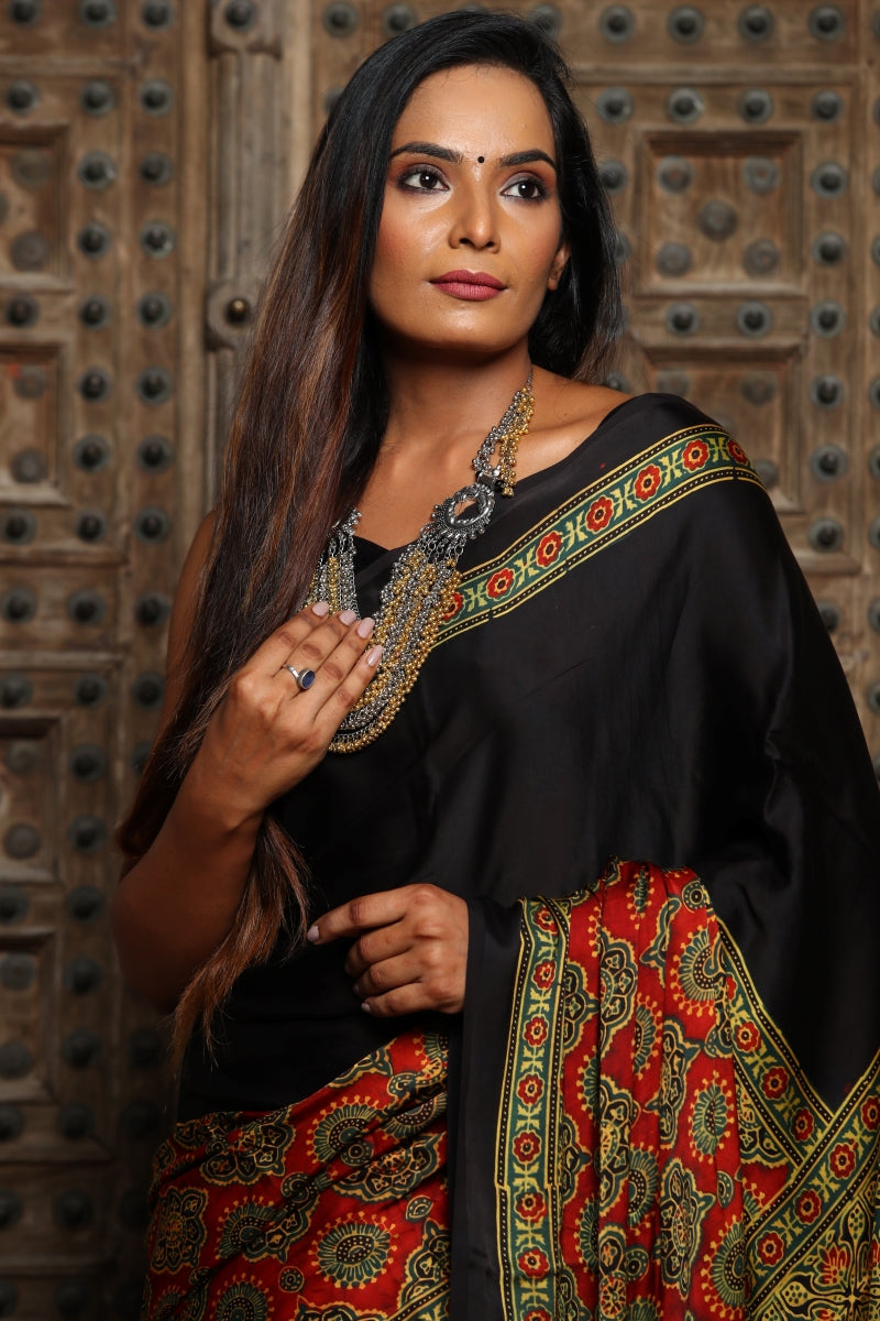 Pure Modal Silk Ajrakh Saree