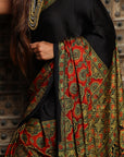 Red Modal Silk Ajrakh Saree