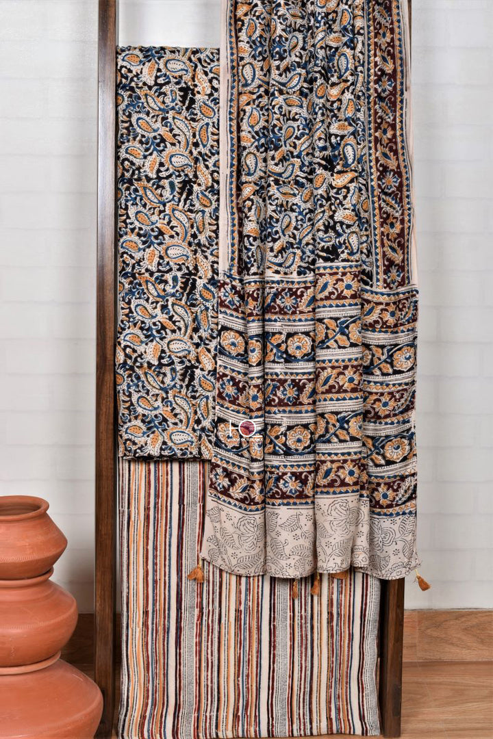 Black Blue Paisley / Modal Silk | Kalamkari | 3 Pcs Suit - Handcrafted Home decor and Lifestyle Products