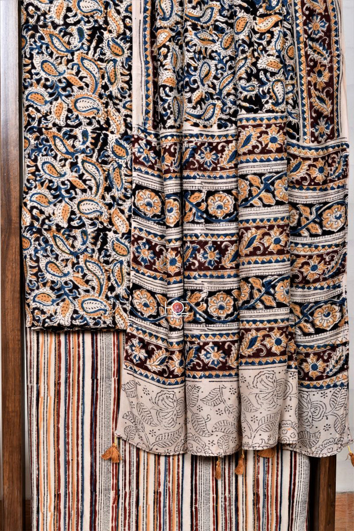 Black Blue Paisley / Modal Silk | Kalamkari | 3 Pcs Suit - Handcrafted Home decor and Lifestyle Products