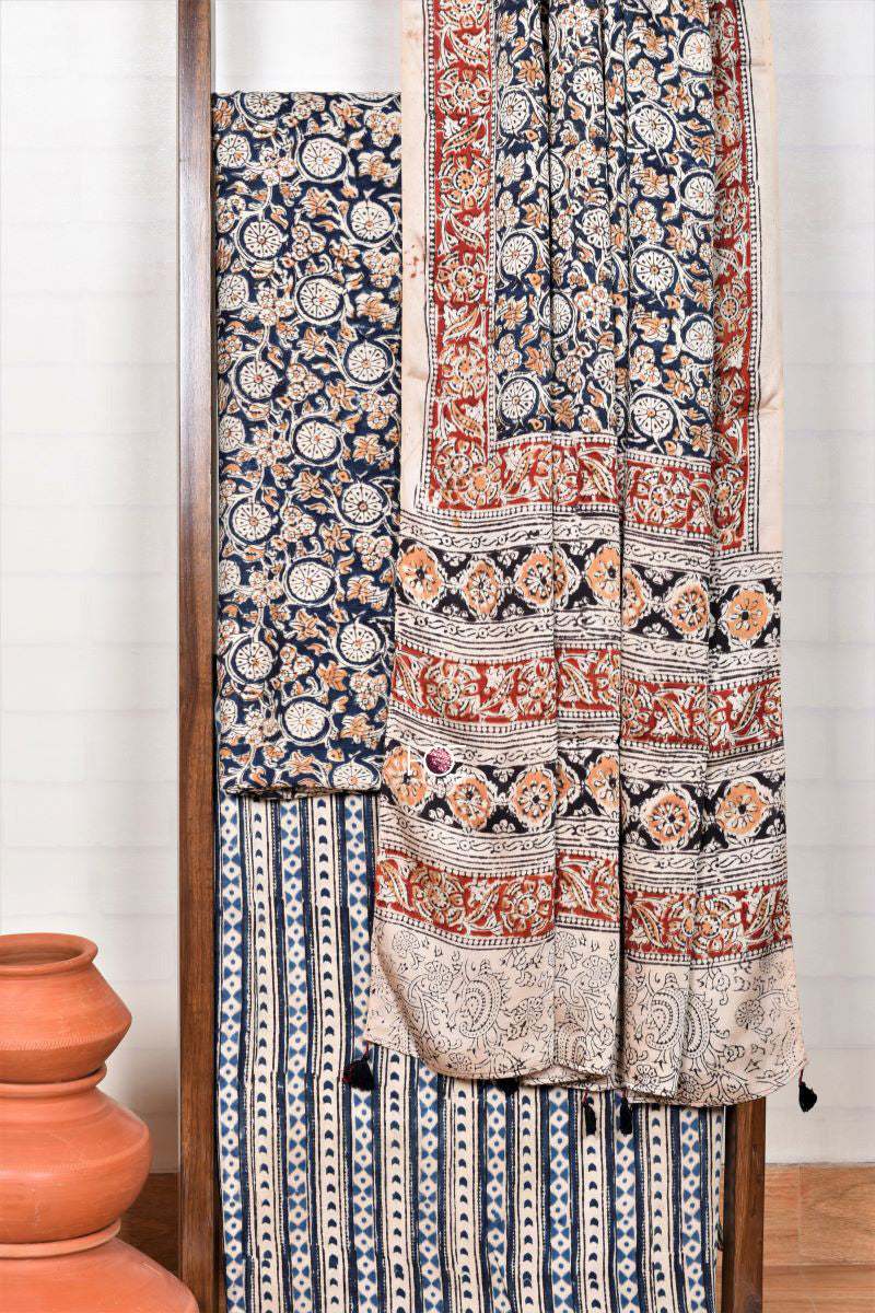 Blue Blossom / Modal Silk | Kalamkari | 3 Pcs Suit - Handcrafted Home decor and Lifestyle Products