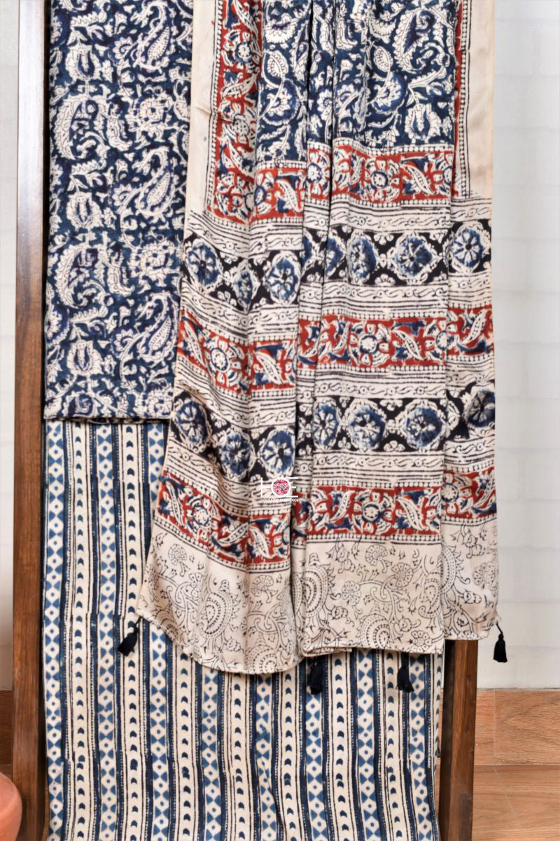 Blue Leafy Spread / Modal Silk | Kalamkari | 3 Pcs Suit - Handcrafted Home decor and Lifestyle Products