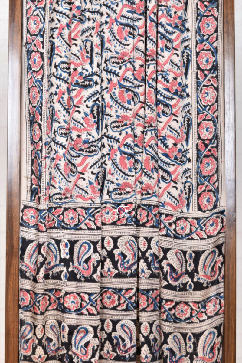 Pink Blue Blossom / Modal Silk | Kalamkari | 3 Pcs Suit - Handcrafted Home decor and Lifestyle Products