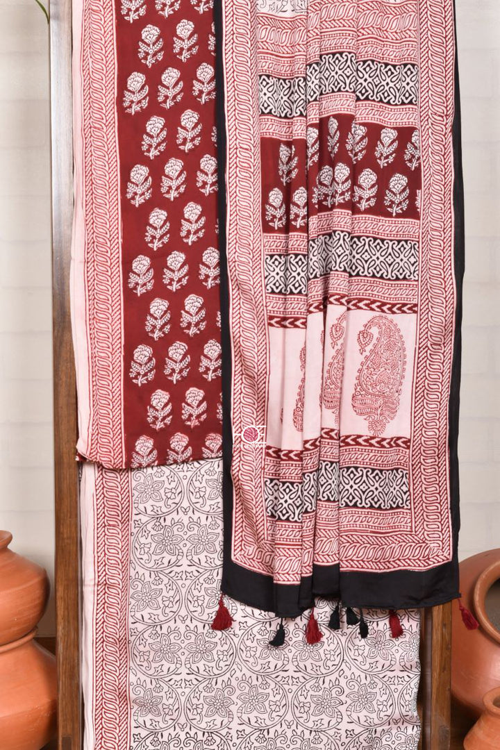 Red Corsage Jaal / Modal Silk | Bagh | 3 Pcs Suit - Handcrafted Home decor and Lifestyle Products