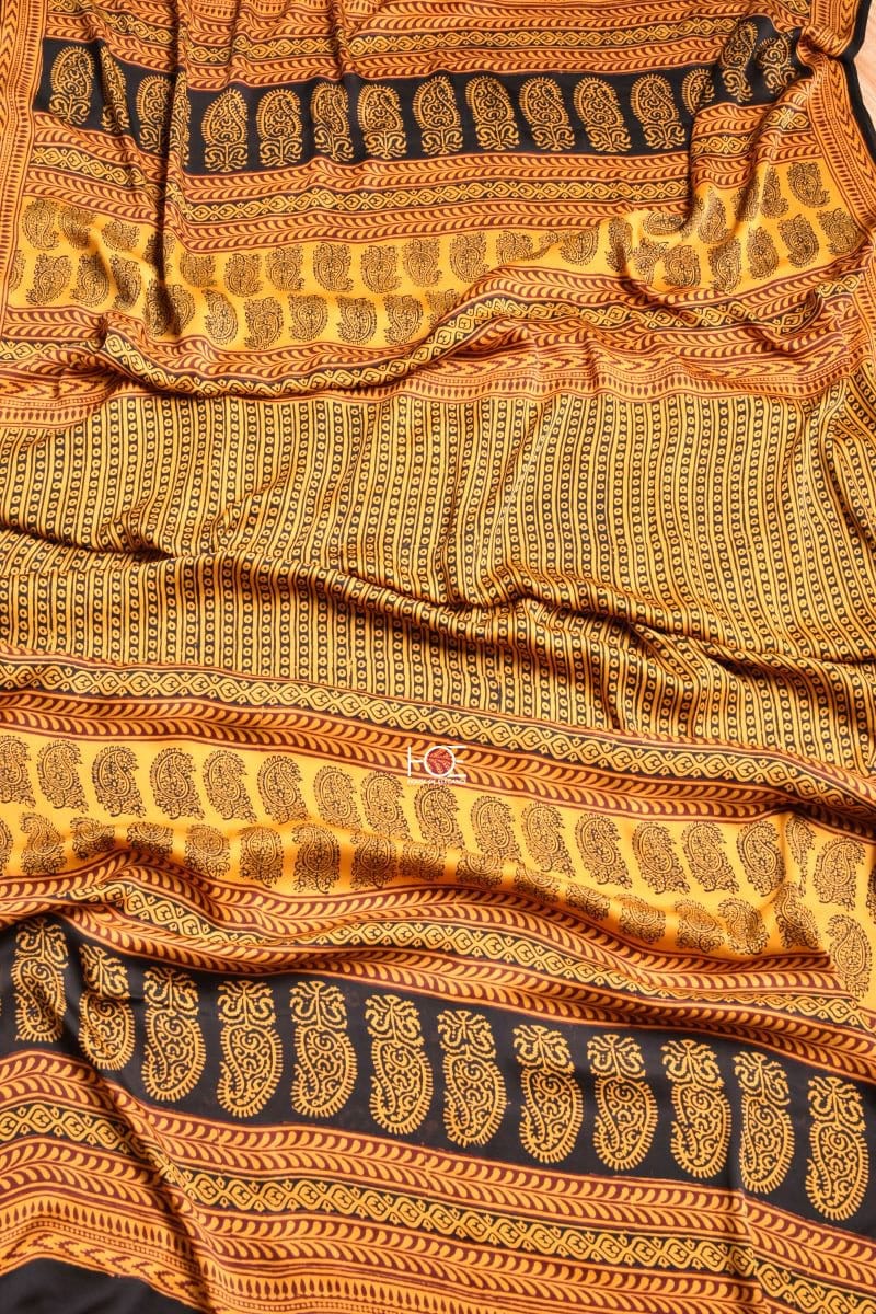 Yellow Paisley Stripe / Modal Silk | Bagh | 3 Pcs Suit - Handcrafted Home decor and Lifestyle Products