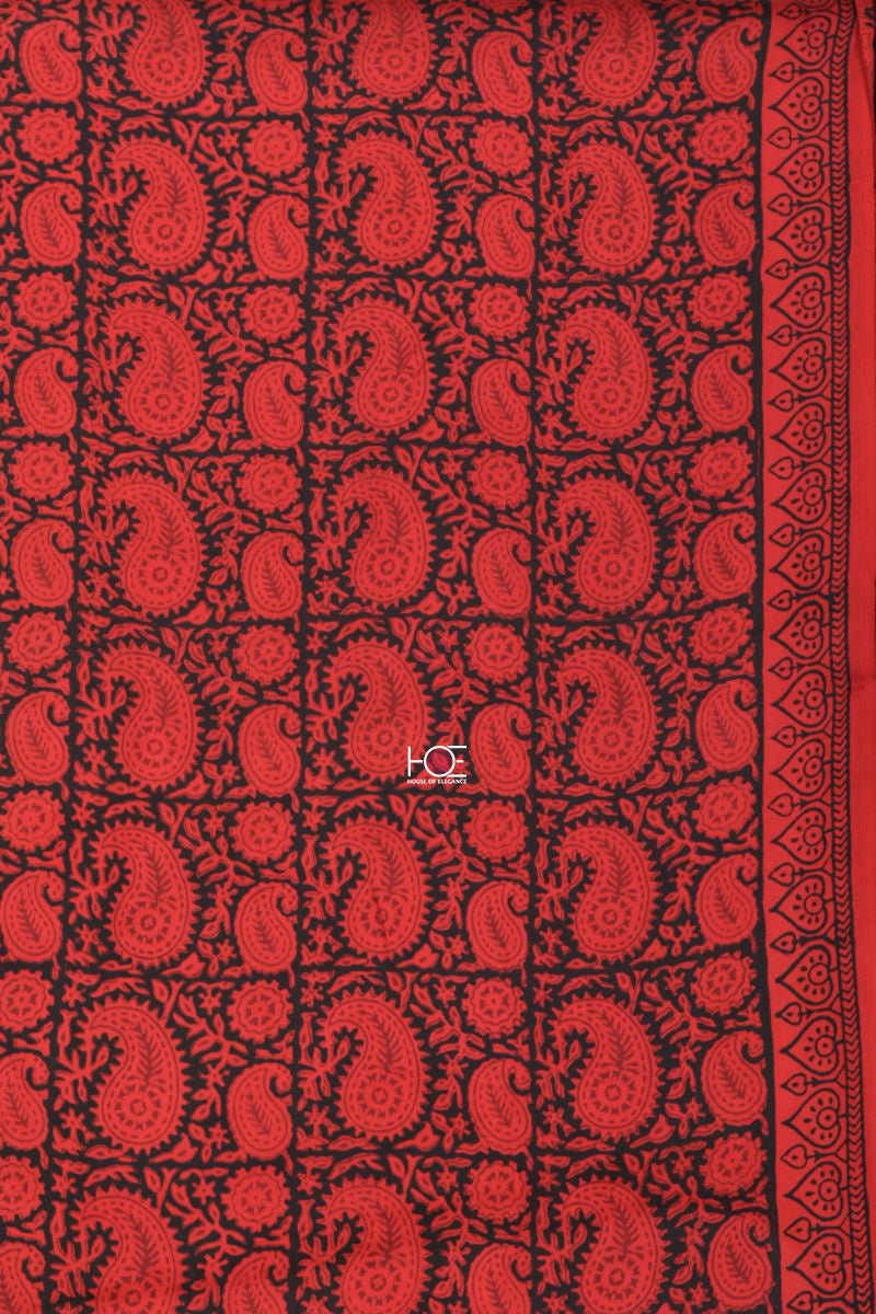 Red Paisley Jaal / Modal Silk | Bagh | 3 Pcs Suit - Handcrafted Home decor and Lifestyle Products