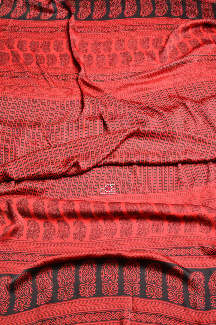 Red Paisley Stripe / Modal Silk | Bagh | 3 Pcs Suit - Handcrafted Home decor and Lifestyle Products