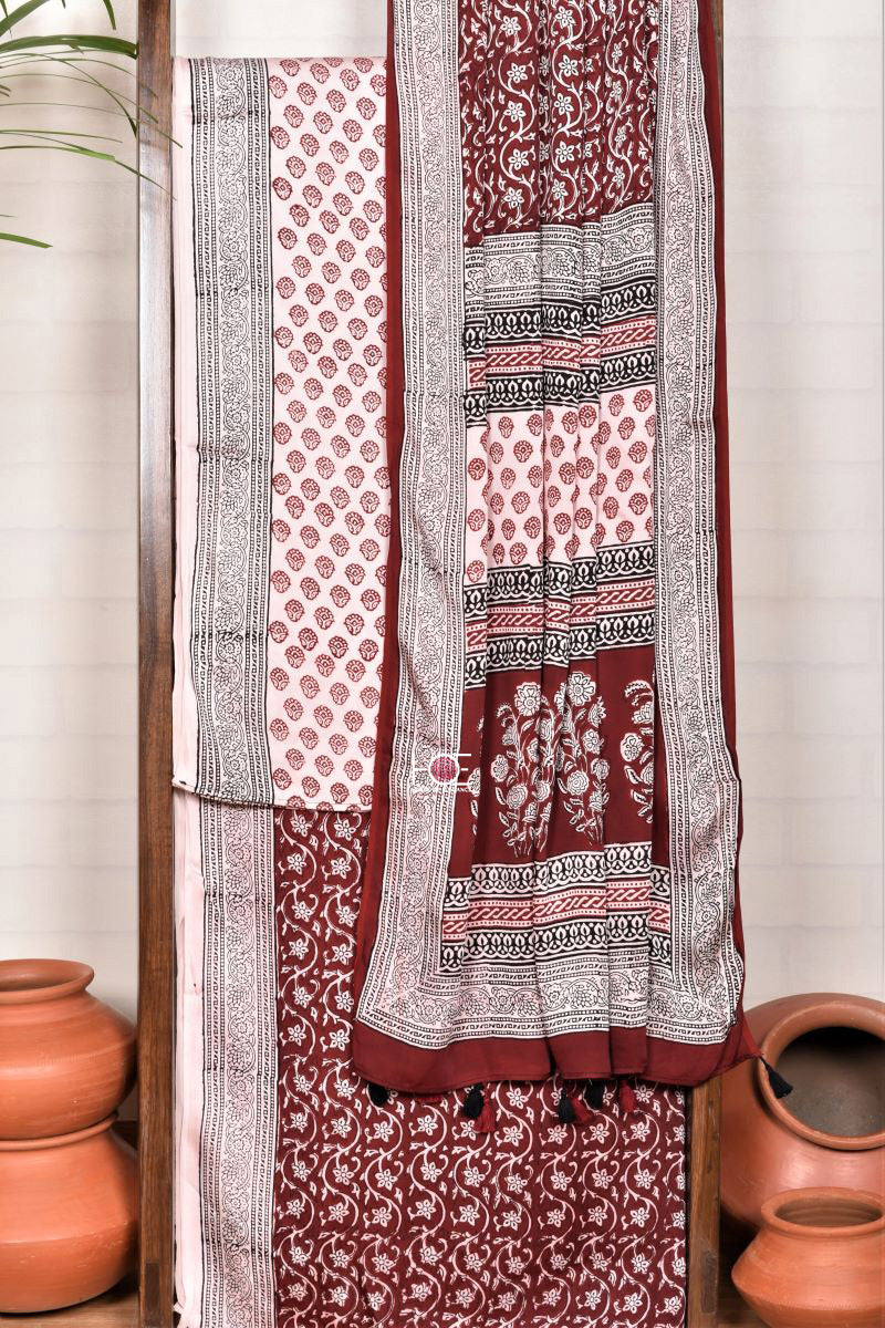 White Buti Jaal / Modal Silk | Bagh | 3 Pcs Suit - Handcrafted Home decor and Lifestyle Products