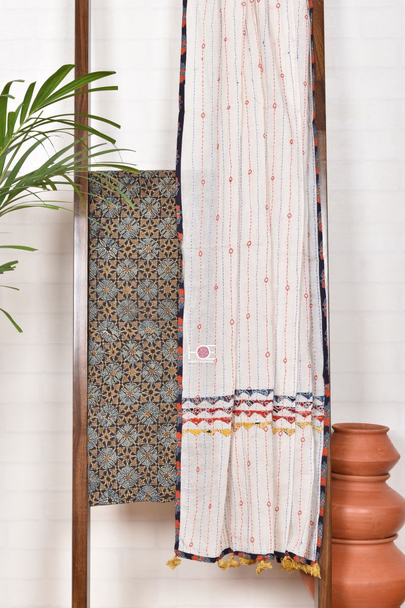 Kantha on Mahogany Spire / Ajrakh | Cotton | 2 Pcs Suit - Handcrafted Home decor and Lifestyle Products