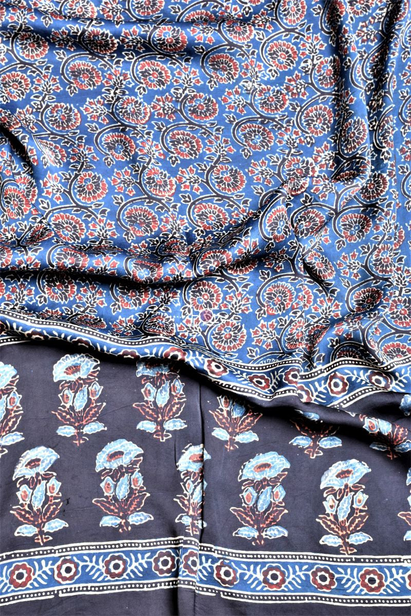 Unstitched Ajrakh Modal Silk Suit - House of Elegance