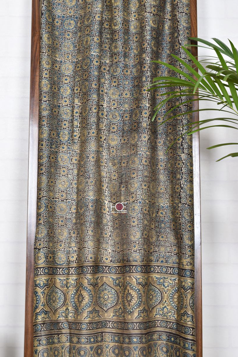 Khaki String Minkundi / Cotton-Chanderi | Ajrakh | 3 Pcs Suit - Handcrafted Home decor and Lifestyle Products