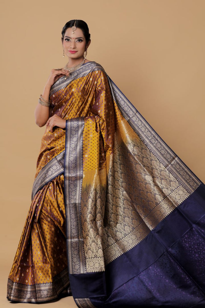 Brandy Blue Banarasi Tanchoi Silk Saree
