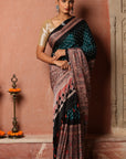 Blue Brown Ajrakh Modal Silk Saree