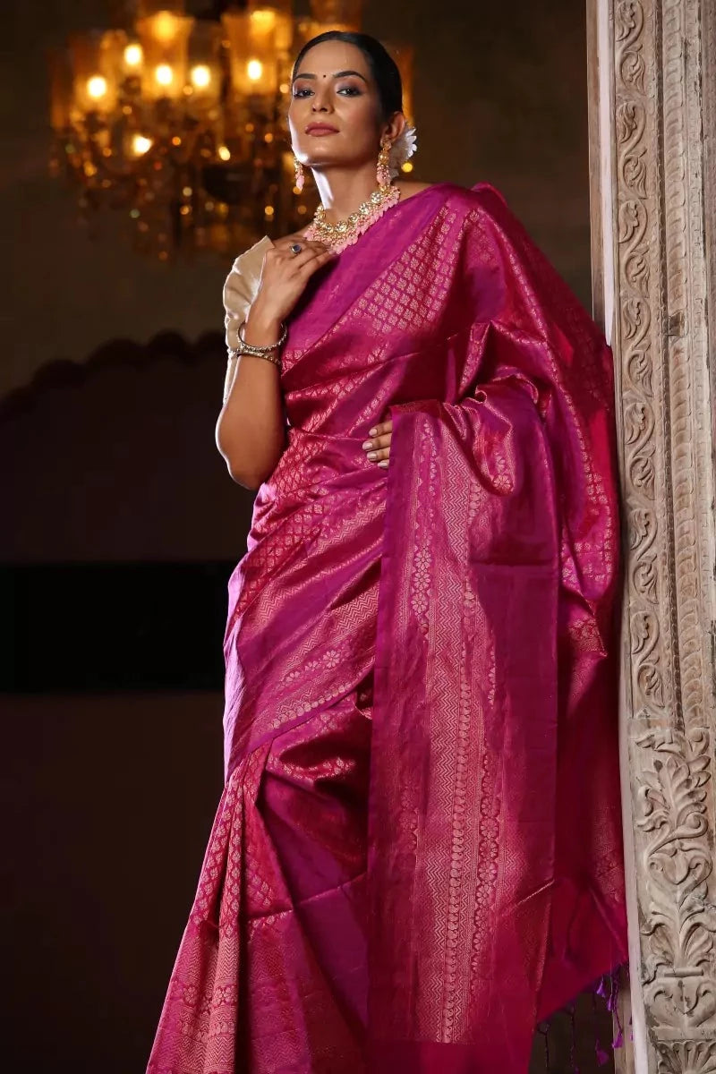 Magenta Handloom Kanjivaram Saree