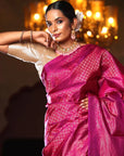 Golden Magenta Handloom Kanjivaram Silk Saree