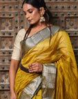 Mustard Maheshwari Cotton Silk Saree