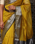 Mustard Black Maheshwari Cotton Silk Saree