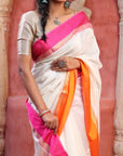 White Maheshwari SiCo Saree