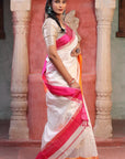 White Handloom Maheshwari SiCo Saree