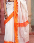 White Handwoven Maheshwari SiCo Saree