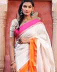 Traditional White Maheshwari SiCo Saree