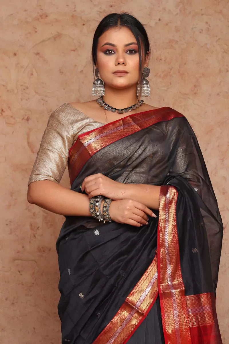 Black Maheshwari Silk Saree