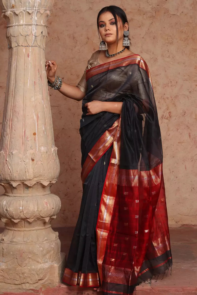 Black Maheshwari SiCo Saree