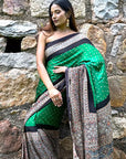 Green Bandhej Ajrakh Modal Silk Saree