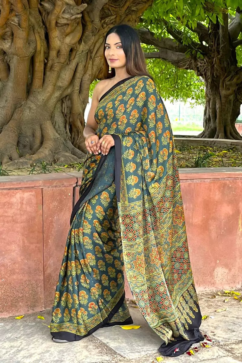 Ajrakh Modal Silk Saree