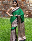 Green Bandhej Ajrakh Modal Silk Saree