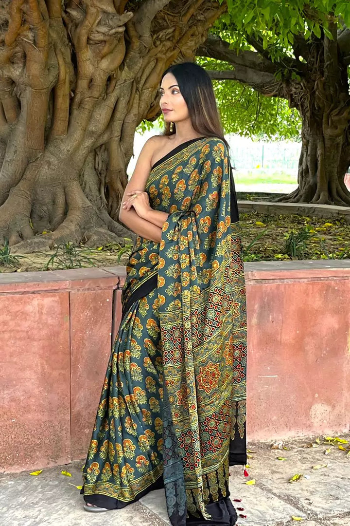 Ajrakh Modal Silk Saree