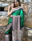 Green Bandhej Ajrakh Modal Silk Saree