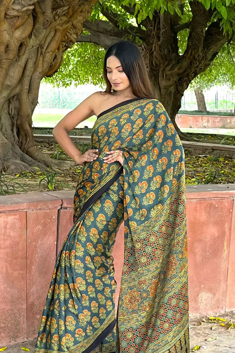 Ajrakh Modal Silk Saree