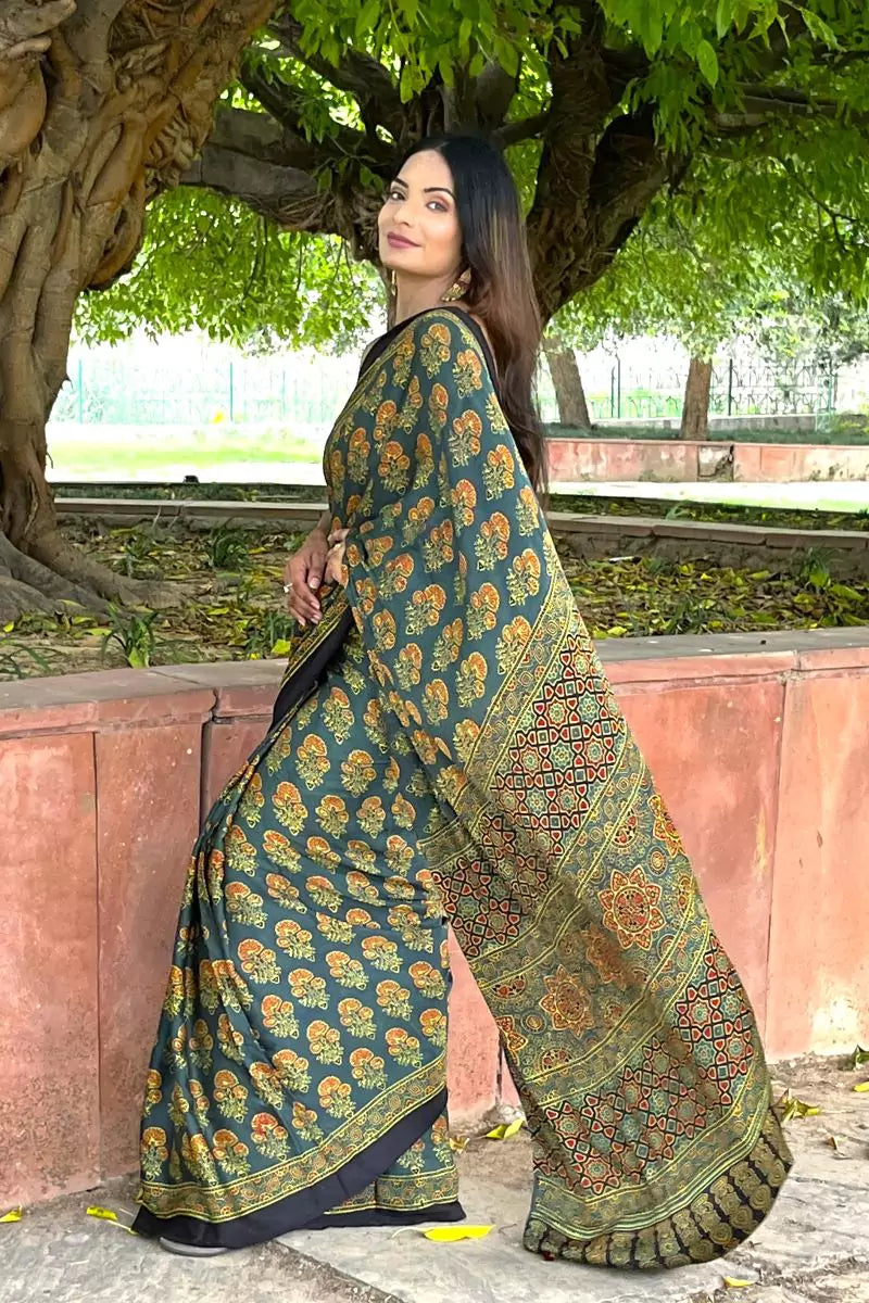 Ajrakh Modal Silk Saree