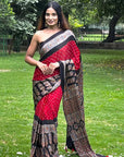 Red Bandhej Ajrakh Modal Silk Saree