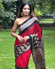 Red Bandhej Ajrakh Modal Silk Saree