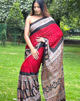 Red Bandhej Ajrakh Modal Silk Saree