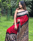 Red Bandhej Ajrakh Modal Silk Saree