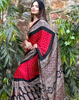 Red Bandhej Ajrakh Modal Silk Saree