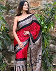 Red Bandhej Ajrakh Modal Silk Saree