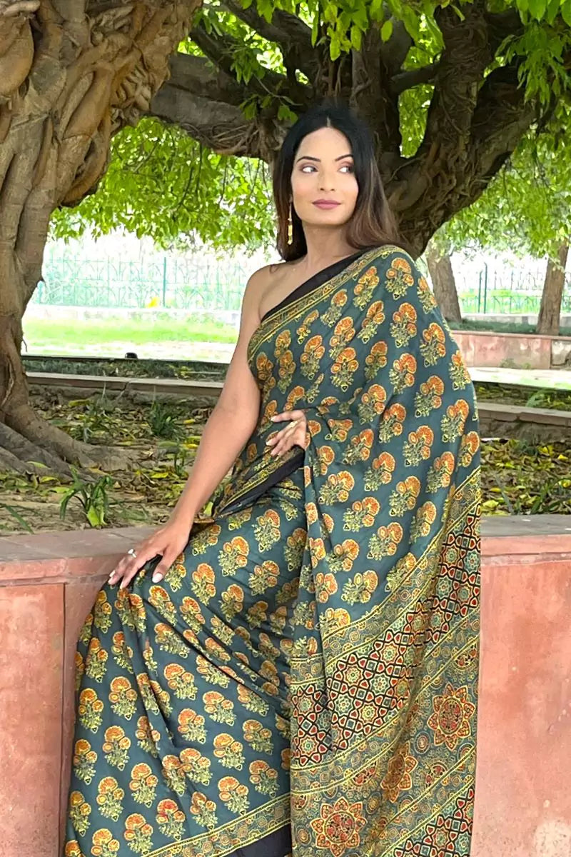 Ajrakh Modal Silk Saree